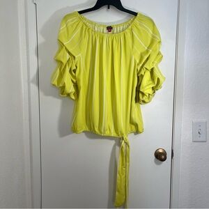 NWT Vince Camuto Yellow Ruffle Balloon Sleeve Peasant Blouse XL Striped Boho
